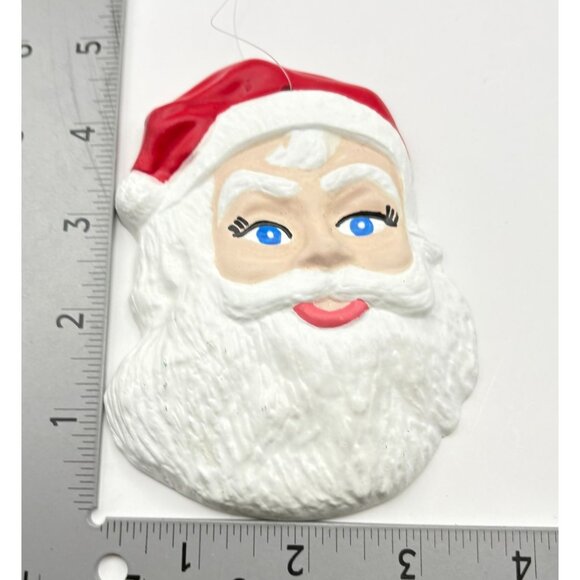 Vintage Santa Claus Face Christmas Tree Ornament Hand Painted Ceramic Blue Eyes - Picture 3 of 6